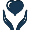 Heart being held by two hands icon in blue
