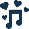 Musiclal note icon in blue with hearts around it