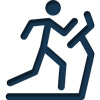 Stick man on treadmilll icon in blue